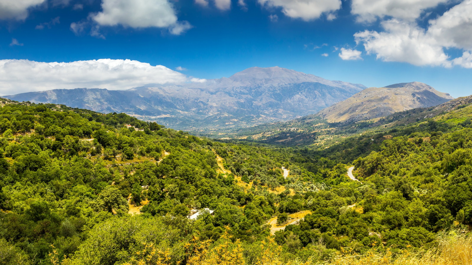 bosque, el cielo, isla, nubes, montañas, Grecia, Creta