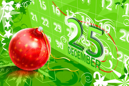 ball, kalender, jul, postkort, Vector