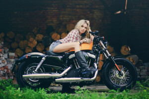 bicicleta, botas, niña, Harley, Harley Davidson, Maxim Gurtovoy, foto