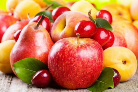 apples, apricot, Cherry, fruit, pear