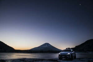 2018 r, krzyżowanie, Fuji, Japonia, Lamborghini, Góra, wieczór, zmierzch