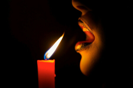 breath, candle, darkness, fire, lips