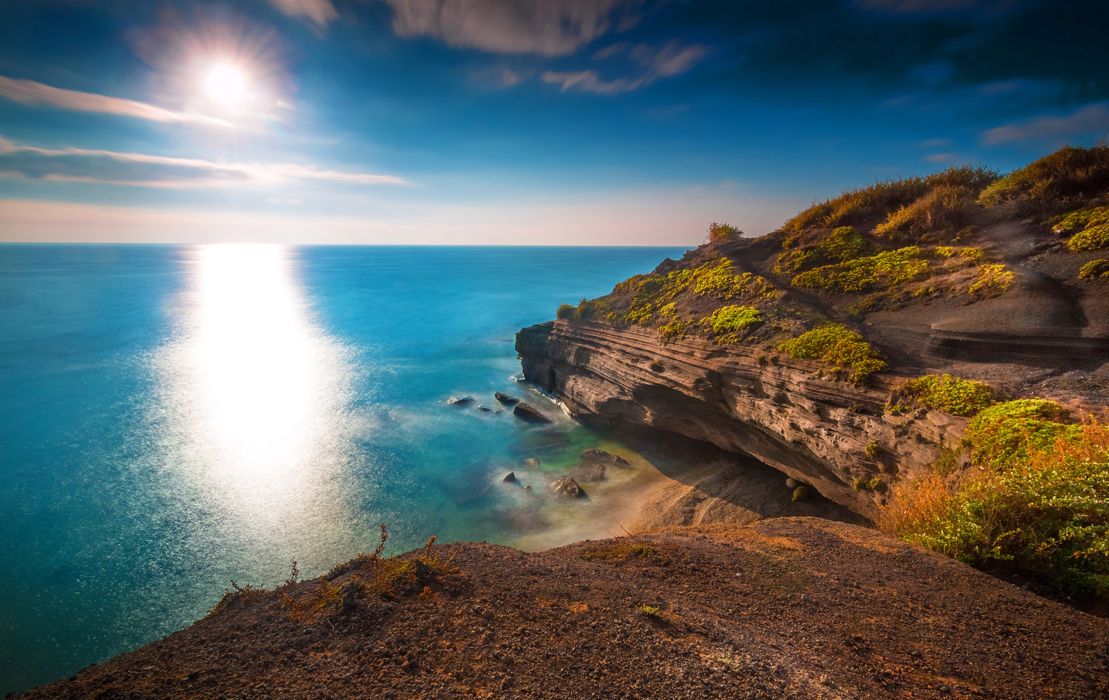 cap, paysage, mer, France, rochers, le soleil, Cap d'agde