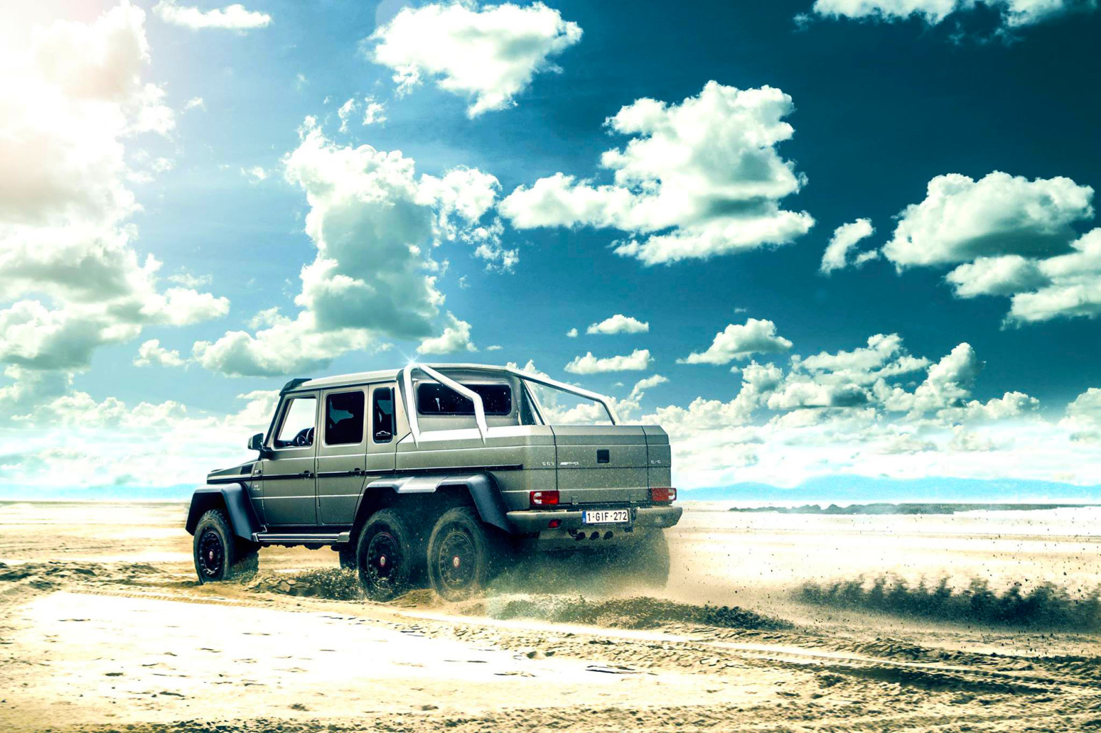 spiaggia, nuvole, Mercedes-Benz, AMG, sole, G63, Posteriore, 6x6