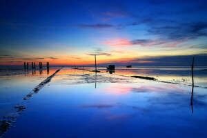 barco, nuvens, mar, pôr do sol, o céu, Maré