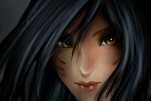 Ahri, art, visage, Renard, cheveux, League of Legends, Regardez, le jeu