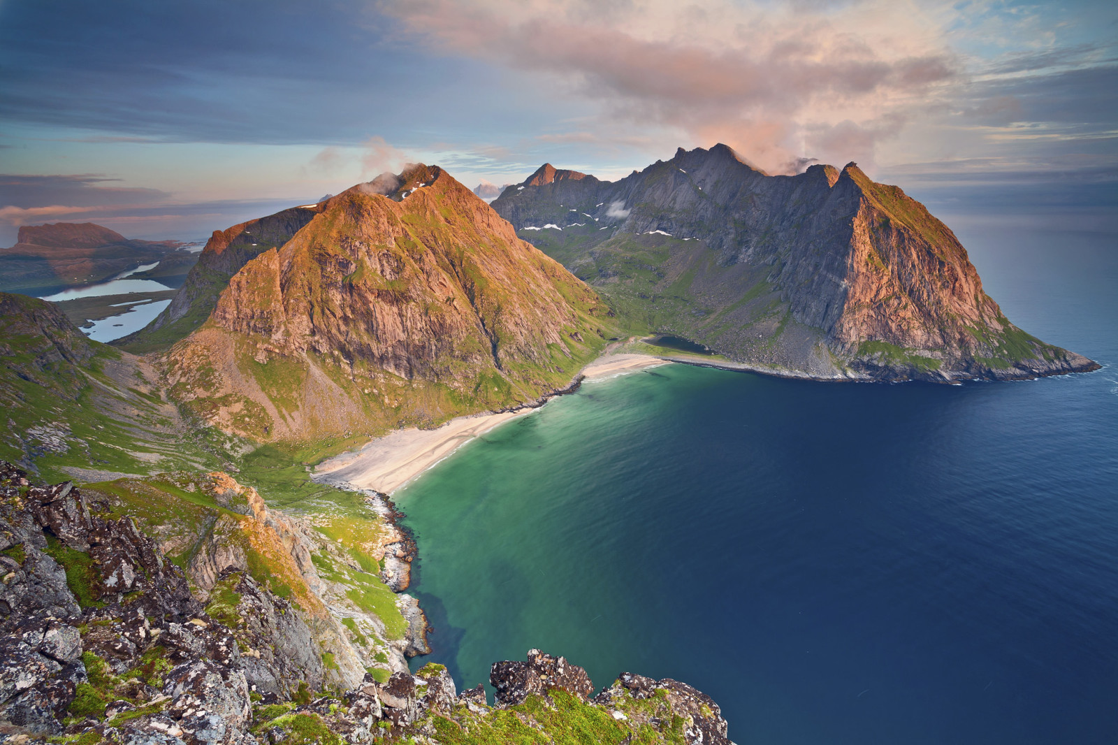 la noche, mar, montañas, Noruega