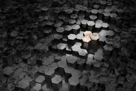 abstract, hexagon, metal, render, texture