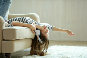 Headphones, Joy, Music, pose, Woman