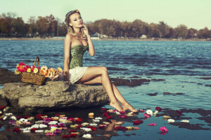 corset, flowers, girl, Woman