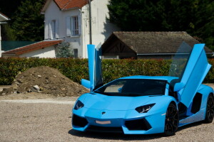 Aventador, modrý, exotický, Francie, Lamborghini, LP700-4, Paříž, supercar