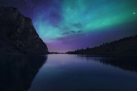 lago, Lake Bannalp, natureza, noite, Suíça, o céu