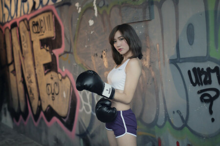 asiatico, ragazza, sport