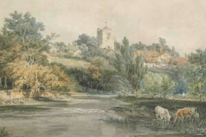 from Across the River Mole, hill, house, landscape, Leatherhead, picture, river, Surrey