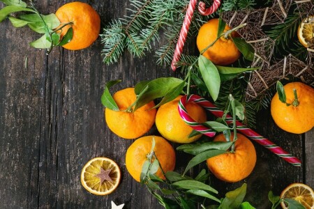 Natale, decorazione, abete, rami di abete, frutta, mandarini, allegro, Nuovo anno