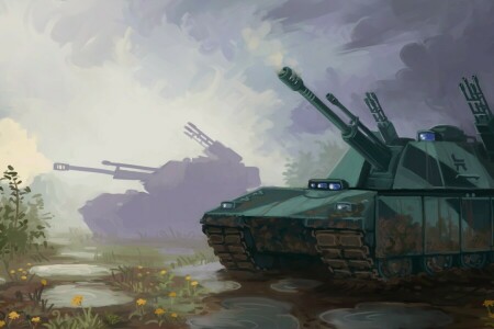 art, dirt, field, gun, tank