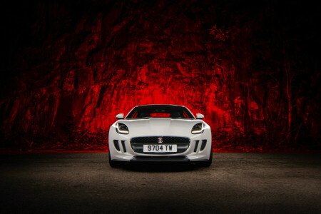 auto, F-Type, Voorkant, Jaguar, Licht, rood, sport, wit