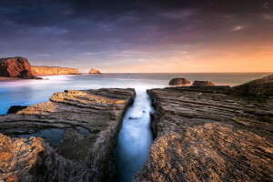 costa, panorama, pedras, mar