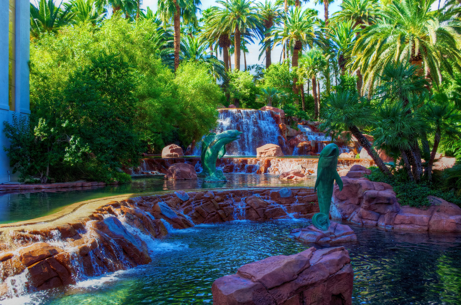 Park, stones, waterfall, greens, USA, the bushes, palm trees, design