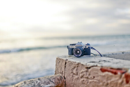 plage, caméra, canon, vague, vagues