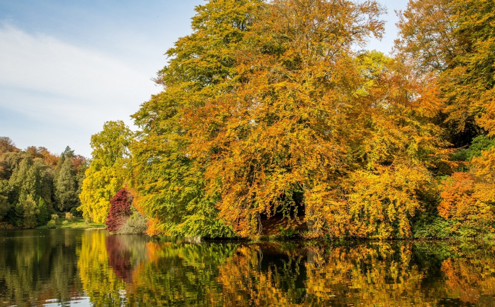 toamnă, lac, reflecţie, copaci, Anglia, Wiltshire, stocate, Grădina Stourhead