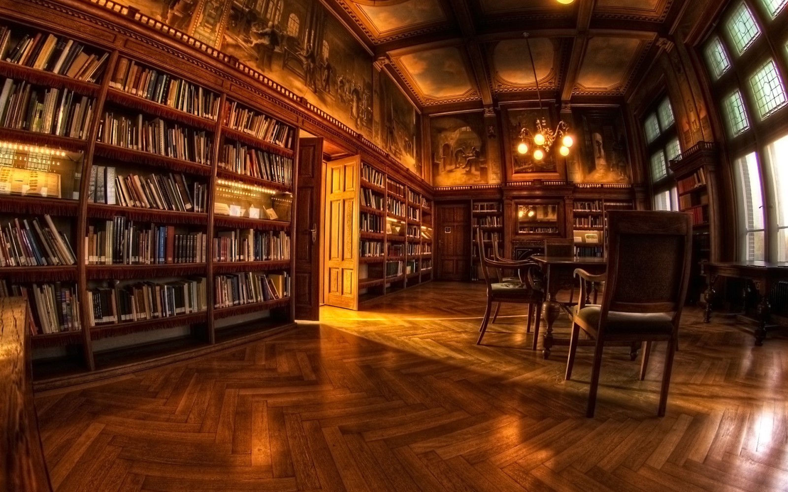 table, livres, bibliothèque, chaise