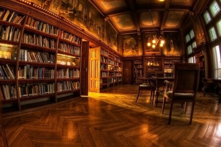 books, chair, library, table