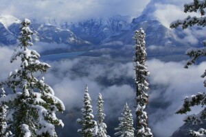 Albert, Alberta, Banff, Banff Nemzeti Park, Kanada, Kanadai Sziklás-hegység, felhők, tó