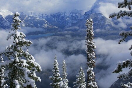 Albert, Alberta, Banff, Banff nasjonalpark, Canada, Canadian Rockies, skyer, innsjø