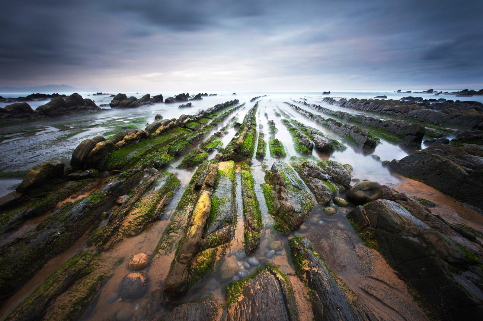 la nature, des pierres, l'eau, côte, mousse, Espagne, extrait, Barrika