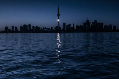 lago, luar, noite, Toronto