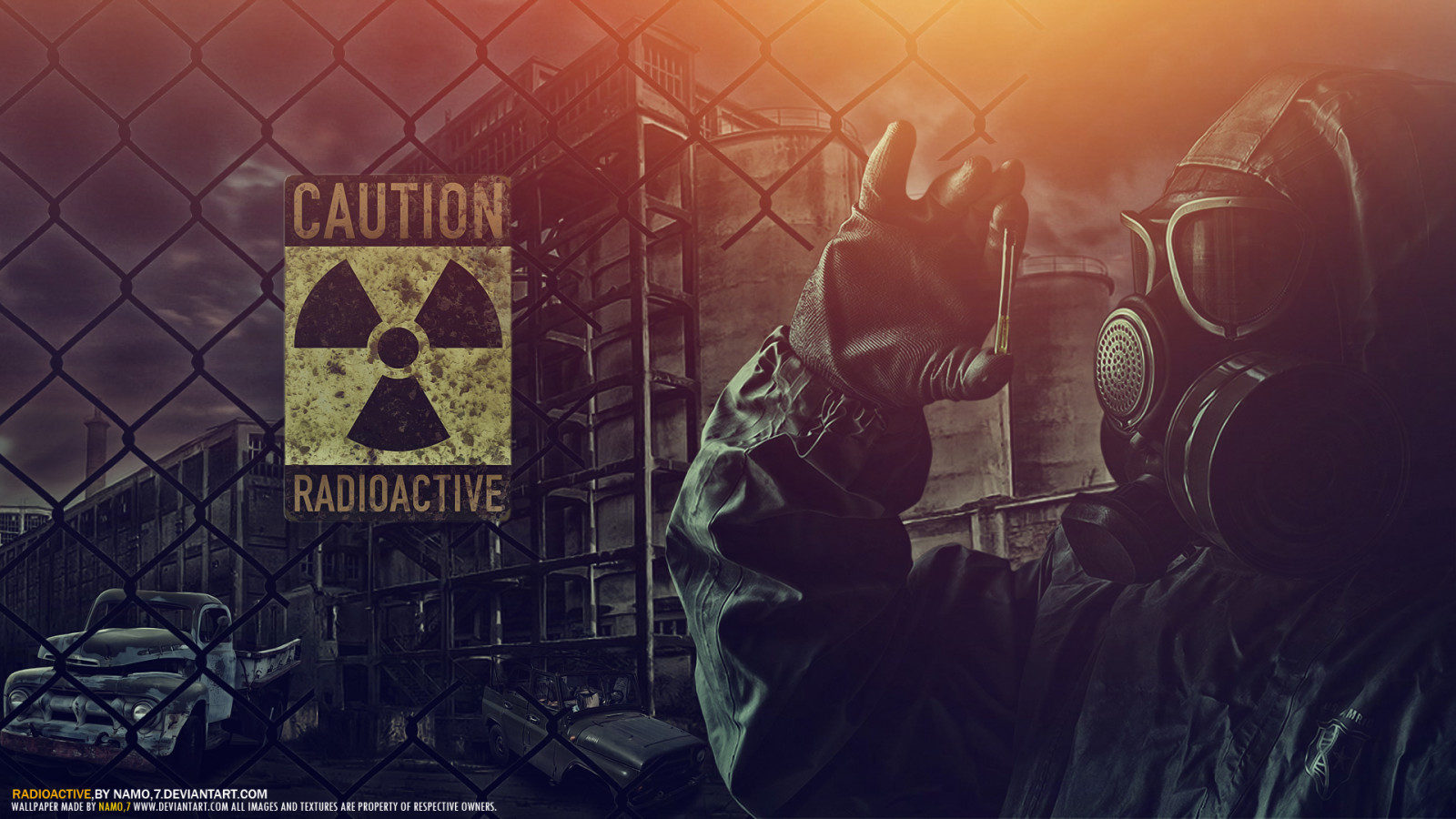 night, Machine, fear, the fence, dangerous, gas mask, clothing, radiation