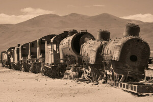 voitures, désert, train