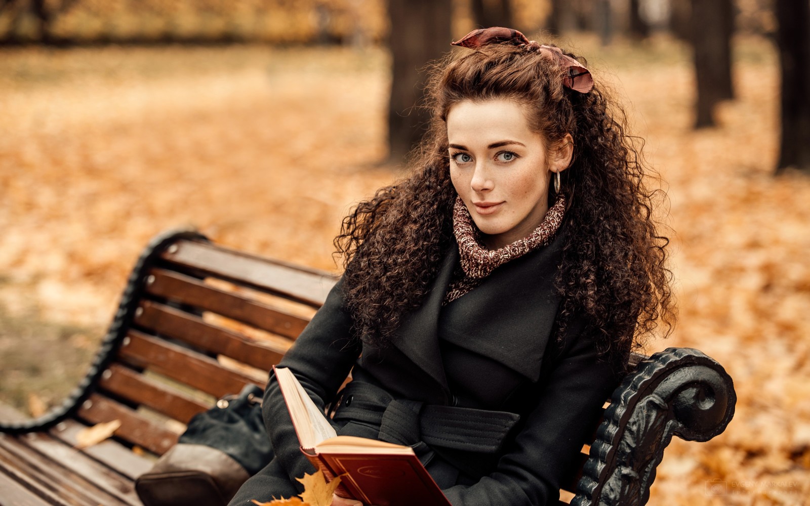 l'automne, Regardez, pose, parc, bokeh, séance, portrait, BEAUTÉ