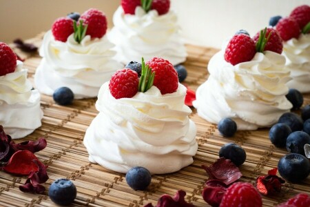 Beeren, Blaubeeren, Pavlova, Himbeere