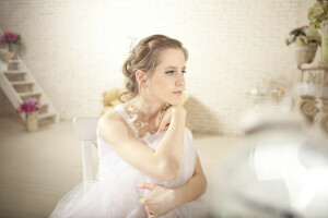 blonde, flowers, girl, ladder, look, the bride