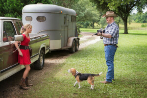 blond, Cowboy, Hund, Kleid, Rahmen, Hut, Heiße Verfolgung, in rot