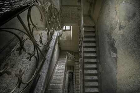 interior, escalera, la oscuridad