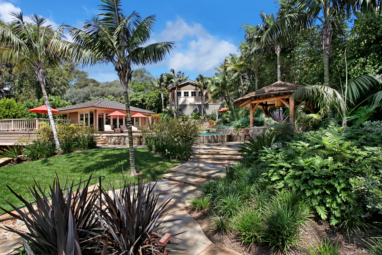 Parque, Estados Unidos, pista, Jardín, los arbustos, palmeras, Playa laguna, cenadores