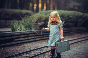 ragazza, valigia, orologio, Giovani viaggiatori