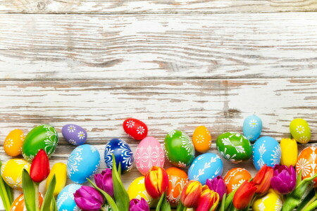 decoration, Easter, eggs, flowers, happy, spring, tulips