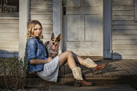 dog, girl, house