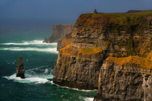 County Clare, Ireland, rocks, sea, tower