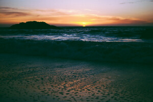 strand, Californien, San Francisco, hav, solnedgang, aftenen, solen, USA