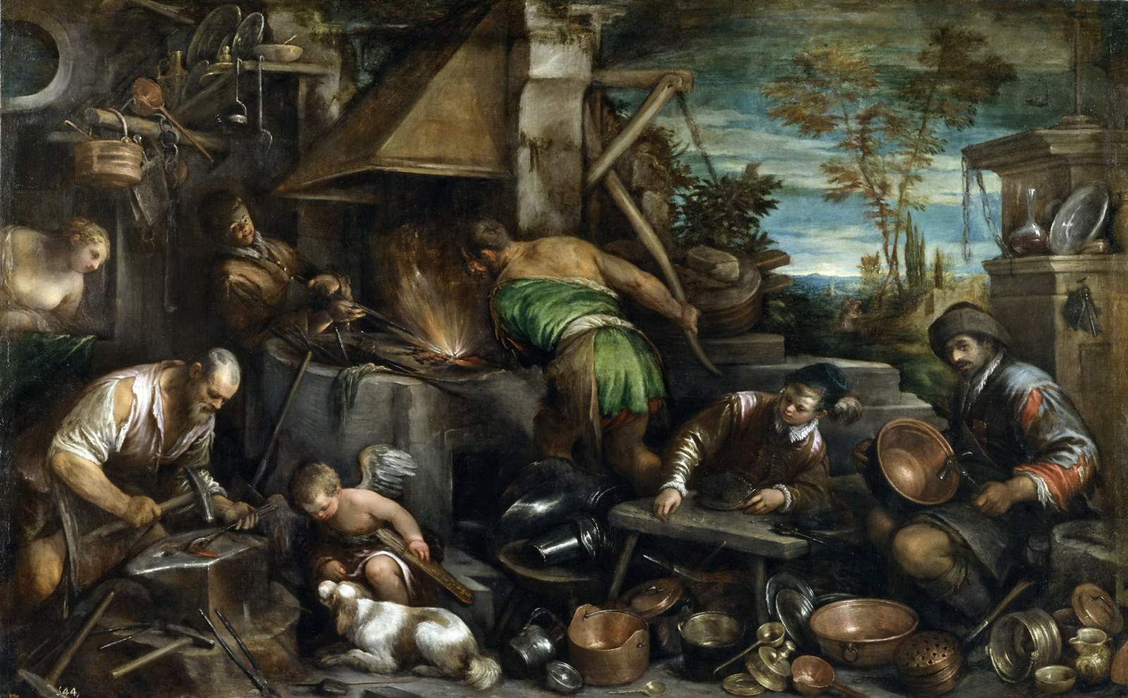 bilde, mytologi, sjanger, The Forge Of Vulcan, Jacopo Bassano