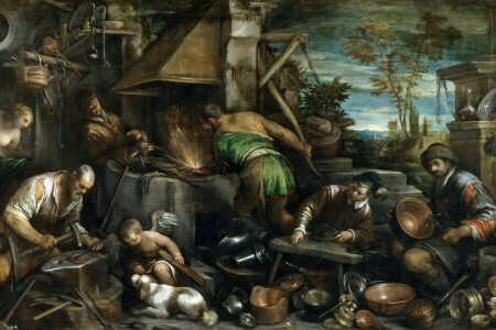 Genre, Jacopo Bassano, Mythologie, Bild, Die Schmiede des Vulkaniers