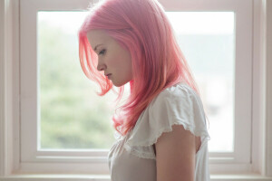 girl, hair, pink, profile