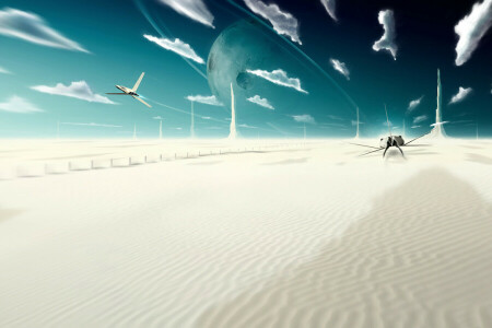 clouds, Desert, Fiction, Planet, the sky