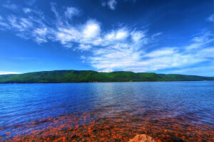 nuvole, colore, foresta, montagne, mare, pietre, il cielo