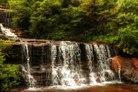 Australia, cascade, stones, stream, the bushes, waterfall, Wentworth Falls